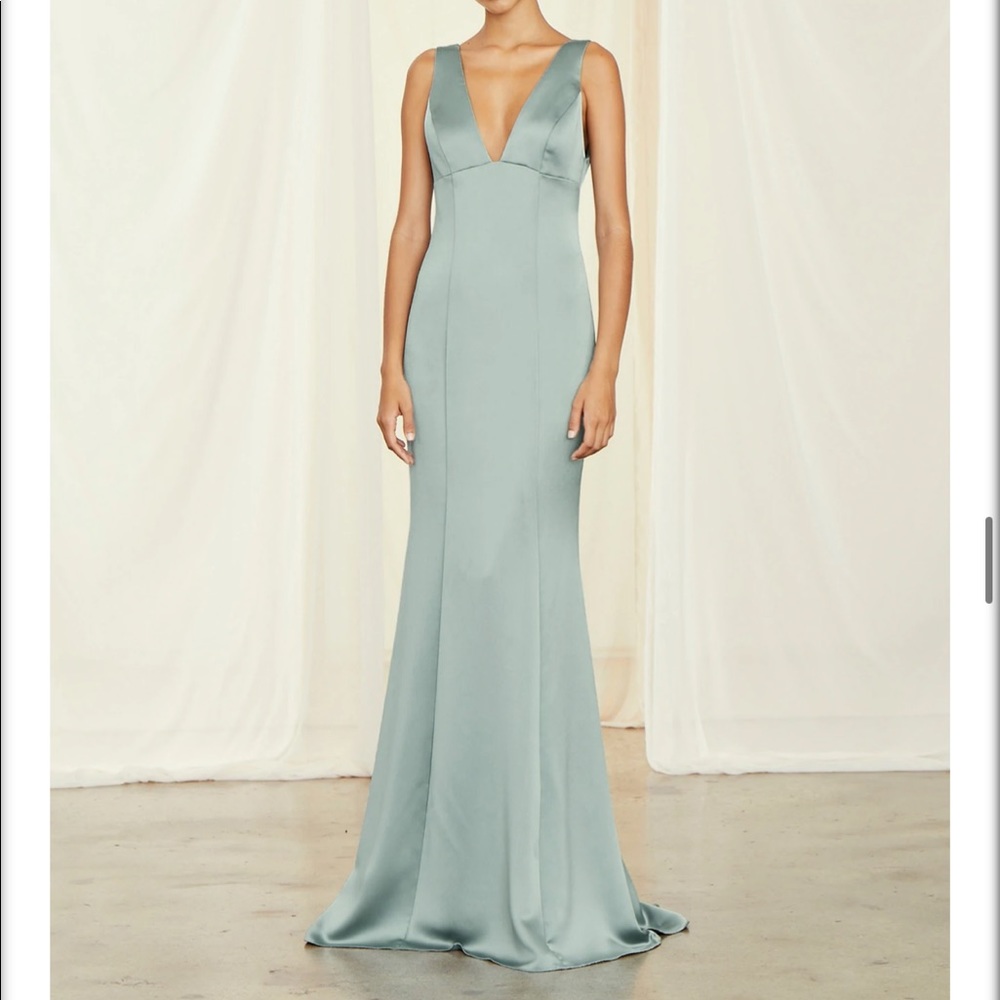 Jade / light green satin long dress